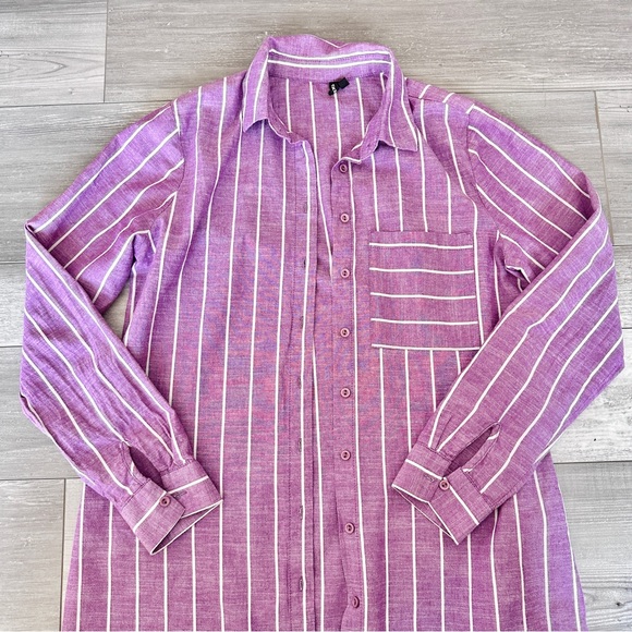 Purple Pin Stripe Button Down Top - Picture 2 of 7